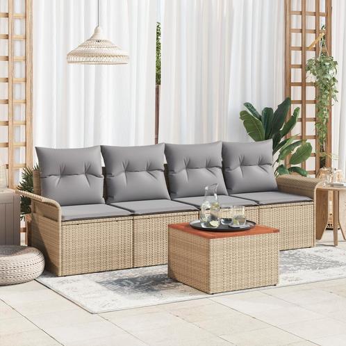 vidaXL 5-delige tuinset met kussens in Beige Poly Rattan en, Tuin en Terras, Tuinsets en Loungesets, Tuinset, Nieuw, Rotan, Verzenden
