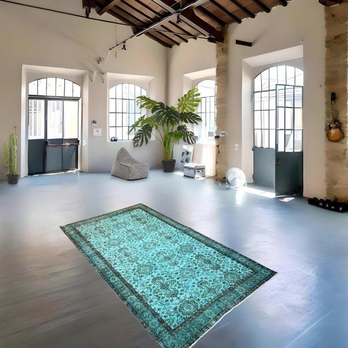 Turquoise vintage - Vloerkleed - 253 cm - 142 cm - met, Huis en Inrichting, Stoffering | Tapijten en Kleden