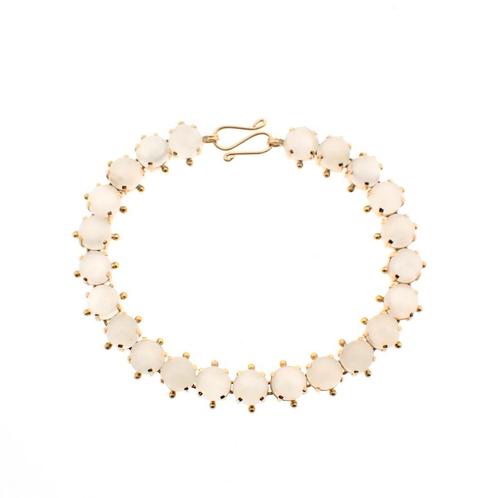 18 Krt. Gouden tennis armband met maansteen | 16,5 cm, Sieraden, Tassen en Uiterlijk, Armbanden, Overige kleuren, Gebruikt, Met edelsteen