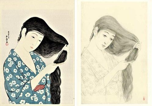 Sketch no. 2 (Woman Combing her Hair) - uit de serie, Antiek en Kunst, Antiek | Overige Antiek