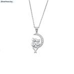 Zilveren 2 poezen in halve maan ketting, Verzenden, Nieuw, Zilver