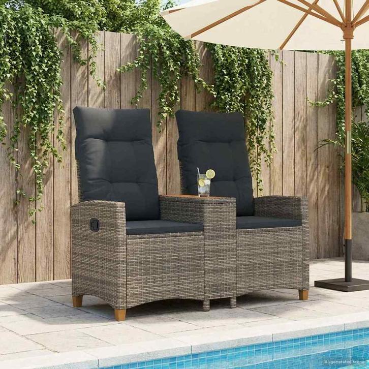 vidaXL Ligbank met tafel Grijs en Donkergrijs 126 x 65 x 112, Tuin en Terras, Tuinbanken, Nieuw, Rotan, Verzenden