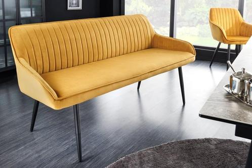 Design bank TURIN 160cm mosterdgeel fluweel zwart metalen, Huis en Inrichting, Banken | Bankstellen, Ophalen of Verzenden