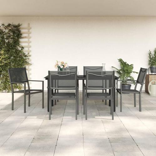 vidaXL 7-delige Tuinset textileen en staal zwart, Tuin en Terras, Tuinsets en Loungesets, Tuinset, Nieuw, 6 zitplaatsen, Rvs, Verzenden