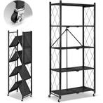 Metalen opbergrek op wielen - opvouwbaar - 5 planken - zwart, Ophalen of Verzenden, Nieuw