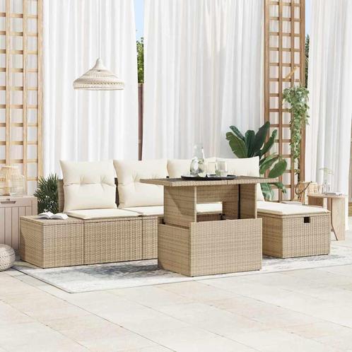 vidaXL Tuin Sofa Set 7 pcs Beige Poly riet, Tuin en Terras, Tuinsets en Loungesets, Nieuw, Rotan, Verzenden