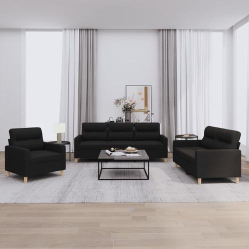 vidaXL 3-delige loungeset met kussens stof zwart, Huis en Inrichting, Banken | Bankstellen, Nieuw, Stof, Vierpersoons of meer