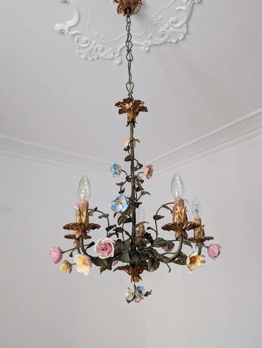 Plafondlamp - IJzer - Roselline ceramica, Antiek en Kunst, Antiek | Overige Antiek