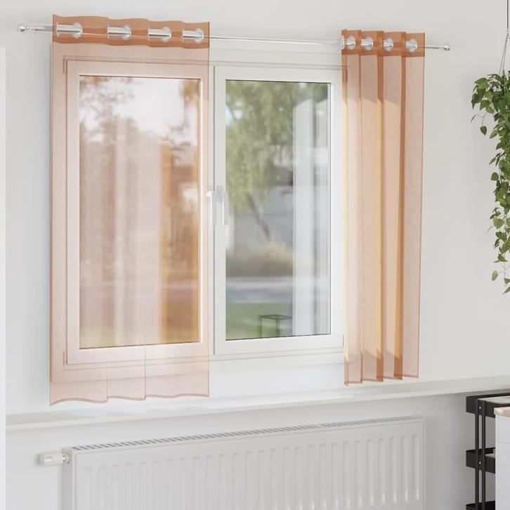 vidaXL Gordijnen voile met doorvoertules 2 st terracotta, Huis en Inrichting, Stoffering | Gordijnen en Lamellen, Bruin, Nieuw