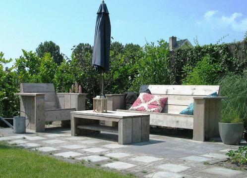 Loungebank | Steigerhout | aanbieding set | bank stoel tafel, Tuin en Terras, Tuinsets en Loungesets, Bank, Hocker, Stoel, 4 zitplaatsen