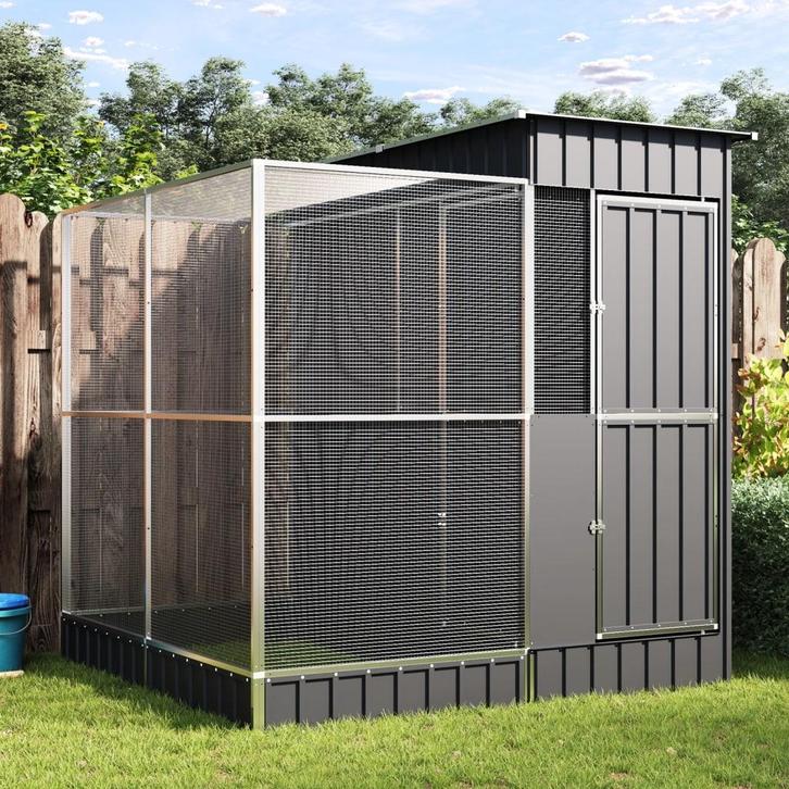 vidaXL Volière met verlengstuk zilver 209x203x216 cm staal, Dieren en Toebehoren, Overige Dieren-accessoires, Nieuw, Verzenden