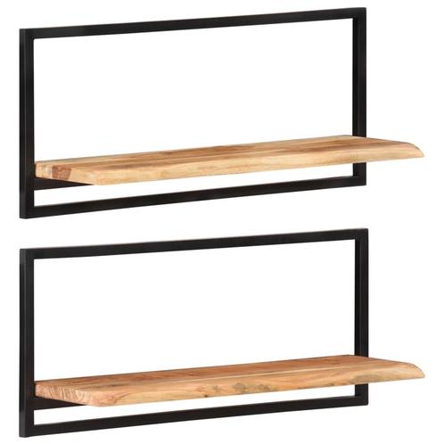 vidaXL Wandschappen 2 st 80x25x35 cm massief acaciahout en, Huis en Inrichting, Woonaccessoires | Wandplanken en Boekenplanken