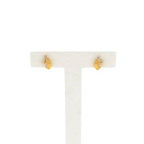 Bicolor gouden oorstekers (witgoud, oorbellen, geelgoud), Sieraden, Tassen en Uiterlijk, Oorbellen, Overige kleuren, Gebruikt