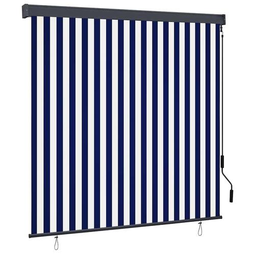 vidaXL Buiten Rolgordijn Gestreept Blauw en wit 180 x 250 cm, Huis en Inrichting, Stoffering | Gordijnen en Lamellen, Blauw, Nieuw