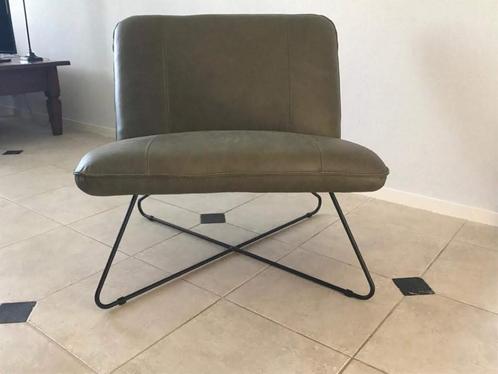 Leren fauteuil zonder armleuning met kruisframe - groen leer, Huis en Inrichting, Fauteuils, 75 tot 100 cm, 75 tot 100 cm, Nieuw