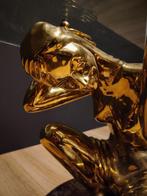 Tafel - Kristal, Marmer - Twee sculpturen in vergulden brons