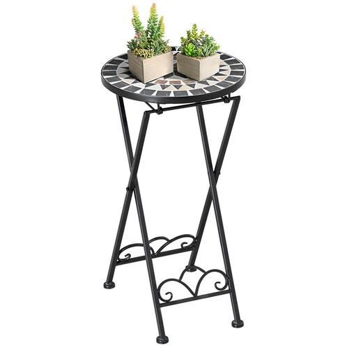 TRUUSK Plantenstandaard Inklapbaar Rond Ø36x67cm Steenmozaïe, Tuin en Terras, Bloembakken en Plantenbakken, Nieuw, Verzenden