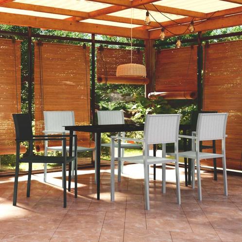 vidaXL 7-delige Tuinset zwart en wit, Tuin en Terras, Tuinsets en Loungesets, Tuinset, Nieuw, 6 zitplaatsen, Textileen, Verzenden