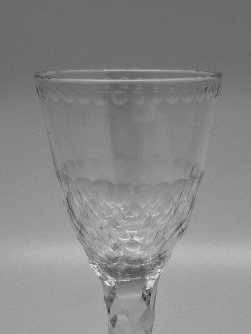 Wijnglas - Facet gesneden Engels wijnglas 1770-1780 -, Antiek en Kunst, Antiek | Glas en Kristal