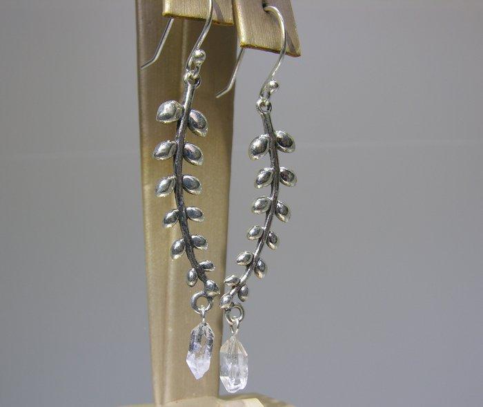 Witte Herkimer-diamant Oorbellen - Hoogte: 59 mm - Breedte:, Verzamelen, Mineralen en Fossielen