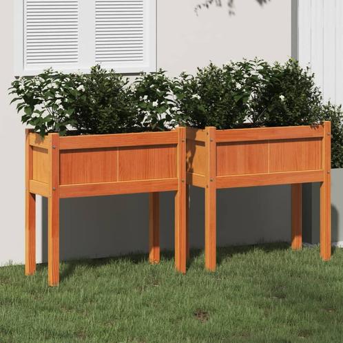vidaXL Plantenbakken met poten 2 st cm massief grenenhout, Tuin en Terras, Bloembakken en Plantenbakken, 60 tot 100 cm, Nieuw