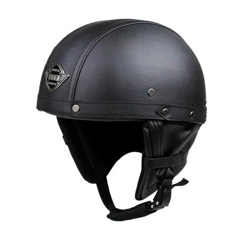 JYT zwart leren pothelm, Motoren, Kleding | Motorhelmen, Nieuw met kaartje, Verzenden