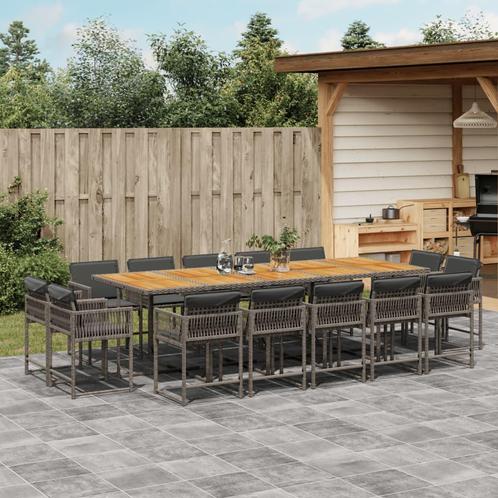 vidaXL 15-delige Tuinset met kussens poly rattan grijs, Tuin en Terras, Tuinsets en Loungesets, Tuinset, Nieuw, 4 zitplaatsen