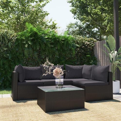 vidaXL 5-delige Loungeset met kussens poly rattan zwart, Tuin en Terras, Tuinsets en Loungesets, Loungeset, Nieuw, Rotan, Verzenden