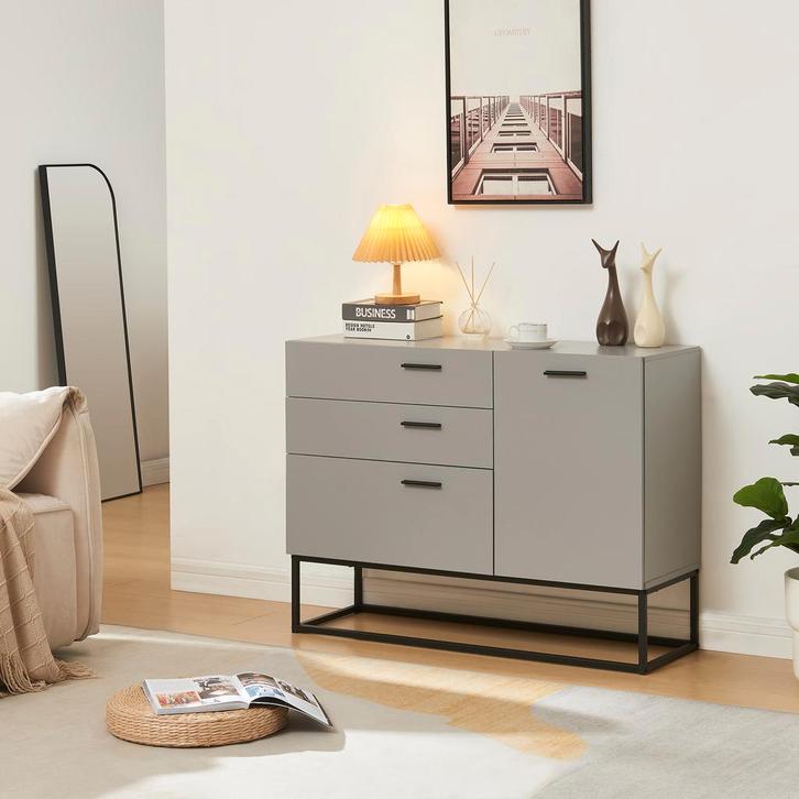 Sideboard Lavangen commode 75x100x35 cm lichtgrijs en zwart, Huis en Inrichting, Kasten | Dressoirs, Verzenden