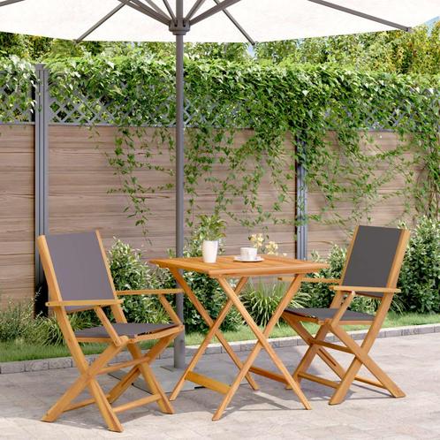 vidaXL 3-delige Bistroset stof en massief hout, Tuin en Terras, Tuinsets en Loungesets, Nieuw, Hardhout, Verzenden