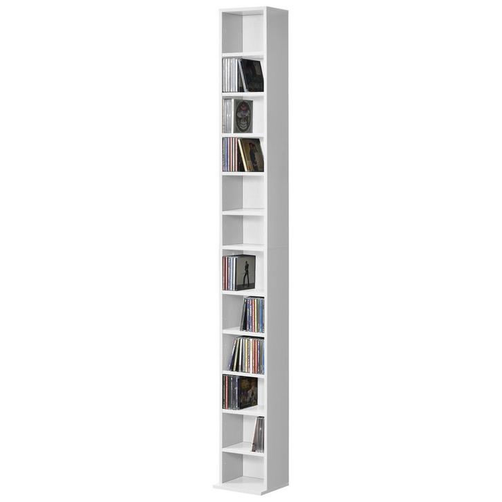 CD DVD kast Tynset vakkenkast met 12 vakken 175x20x20 cm wit, Huis en Inrichting, Woonaccessoires | Wandplanken en Boekenplanken