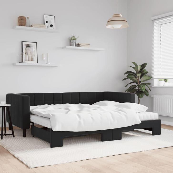 vidaXL Slaapbank onderschuifbed en matrassen 90x190 cm, Huis en Inrichting, Slaapkamer | Bedden, 90 cm, 190 cm of minder, Zwart