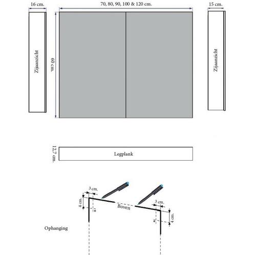 Spiegelkast Sanicare Qlassics 80 cm 2 Spiegeldeuren Belluno, Doe-het-zelf en Verbouw, Sanitair, Ophalen of Verzenden