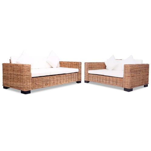 vidaXL 15-delig Bankstel natuurlijk rattan, Huis en Inrichting, Banken | Bankstellen, Nieuw, 150 tot 200 cm, Riet of Rotan, Verzenden