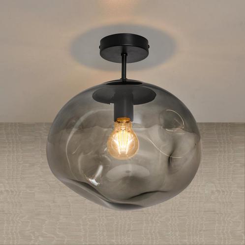 Glazen Plafondlamp Zwart met Smoke glas – Marly, Huis en Inrichting, Lampen | Plafondlampen, Nieuw, Glas, Metaal, Verzenden
