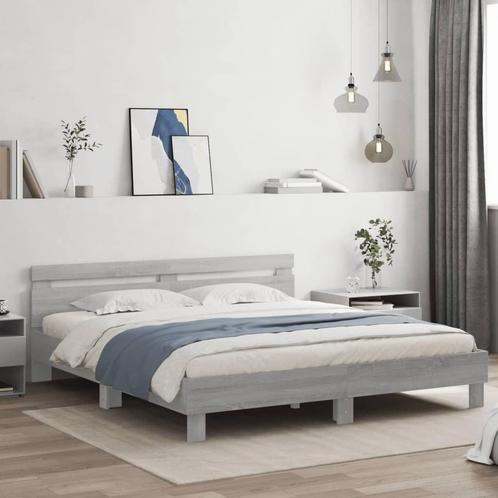 vidaXL Bedframe met hoofdeinde en LED-licht grijs sonoma, Huis en Inrichting, Slaapkamer | Bedden, 160 cm, 200 cm, Grijs, Tweepersoons