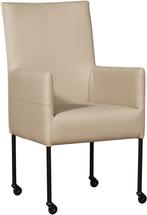 Taupe leren moderne eetkamerstoel - poot rond zwart met wiel, Overige kleuren, Nieuw, Leer, Ophalen of Verzenden