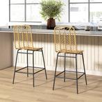 TRUUSK Set van 2 Boho Barkrukken met Rugleuning - PE-Rattan, Huis en Inrichting, Barkrukken, Verzenden, Nieuw