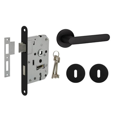 Deurbeslag set met sleutelrozet en deurklink Tondo zwart, Doe-het-zelf en Verbouw, Hang- en Sluitwerk, Klink of Kruk, Nieuw, Overige materialen