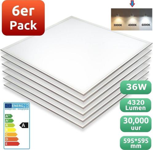 6pcs - LED paneel 60x60 cm - 36w 4000k of 6000K - 4320lm, Huis en Inrichting, Lampen | Plafondlampen, Nieuw, Kunststof, Metaal