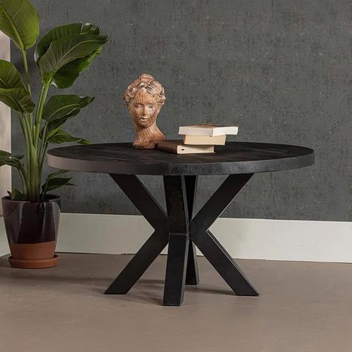 Salontafel Mangohout Tara Rond 90 Zwart, Huis en Inrichting, Tafels | Salontafels, Nieuw, Overige houtsoorten, Rond, Verzenden