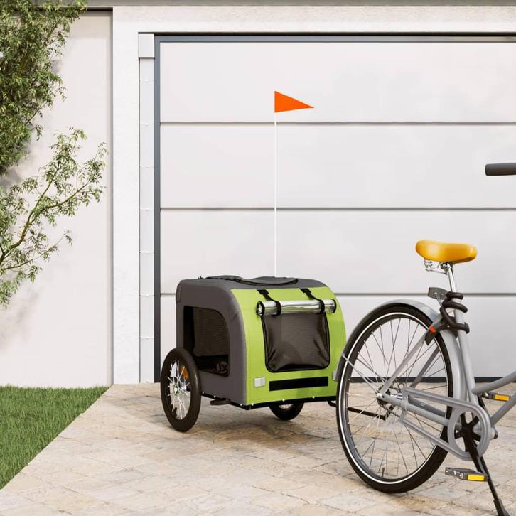 vidaXL Hondenfietstrailer oxford stof en ijzer groen en, Dieren en Toebehoren, Overige Dieren-accessoires, Nieuw, Verzenden