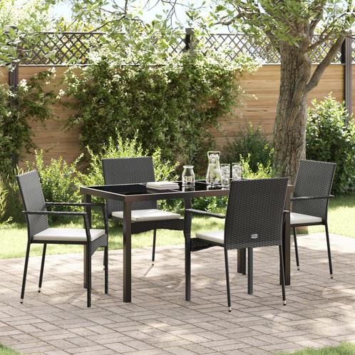 vidaXL Set van 4 Tuinstoelen met kussen 5 pcs Zwart 140 x 70, Tuin en Terras, Tuinsets en Loungesets, Tuinset, Nieuw, Rotan, Verzenden