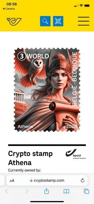 België 2025 - Athena rood - Cryptozegel Athena, Postzegels en Munten, Postzegels | Europa | België