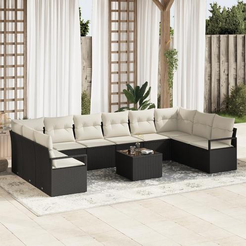 vidaXL 10-delige tuinbankset met kussens bruin poly rattan, Tuin en Terras, Tuinsets en Loungesets, Nieuw, Wicker, Verzenden