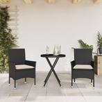 vidaXL 3-delige Bistroset met kussens poly rattan en glas, Verzenden, Nieuw, Rotan