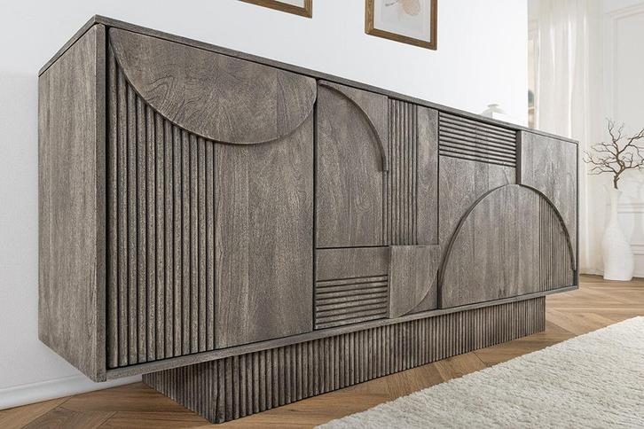 Design Dressoir ART DECO 170cm grijs gerookt mangohout, Huis en Inrichting, Kasten | Dressoirs, Ophalen of Verzenden