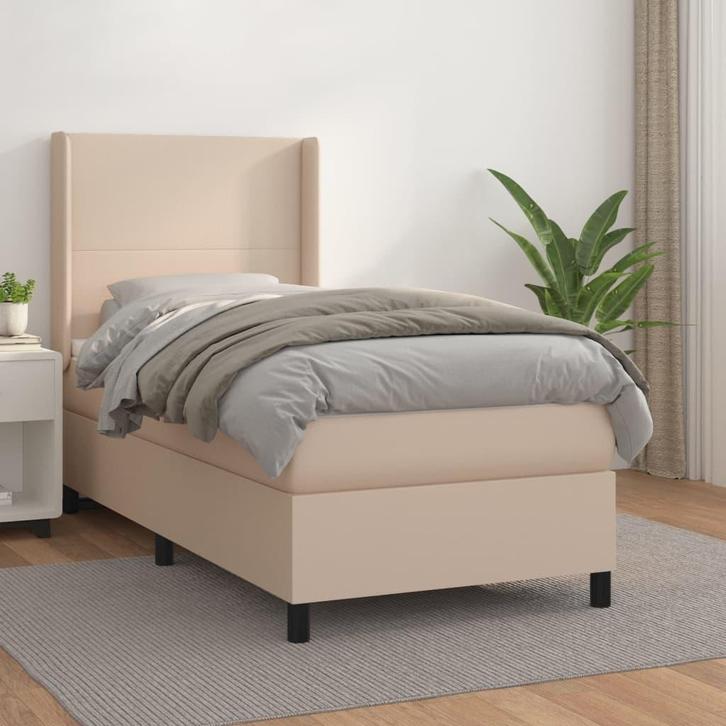 vidaXL Boxspring met matras kunstleer cappuccinokleurig, Huis en Inrichting, Slaapkamer | Bedden, 90 cm, 190 cm of minder, Bruin