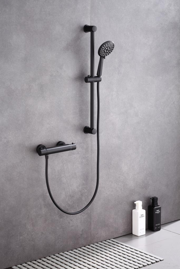 WEBO Doucheset thermostatisch douchemengkraan met glijstang, Doe-het-zelf en Verbouw, Sanitair, Douche, Nieuw, Chroom, Glas, Koper