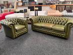 Chesterfield Maarssen  !! Groen Leren 3 zits-bank + Fauteuil, Huis en Inrichting, Banken | Bankstellen, Ophalen, Gebruikt, Leer